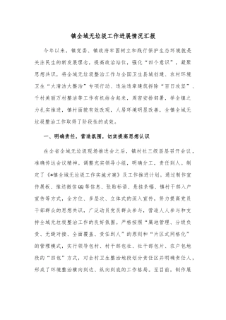 镇全域无垃圾工作进展情况汇报