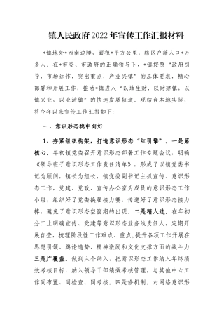 镇人民政府2022年宣传工作汇报材料