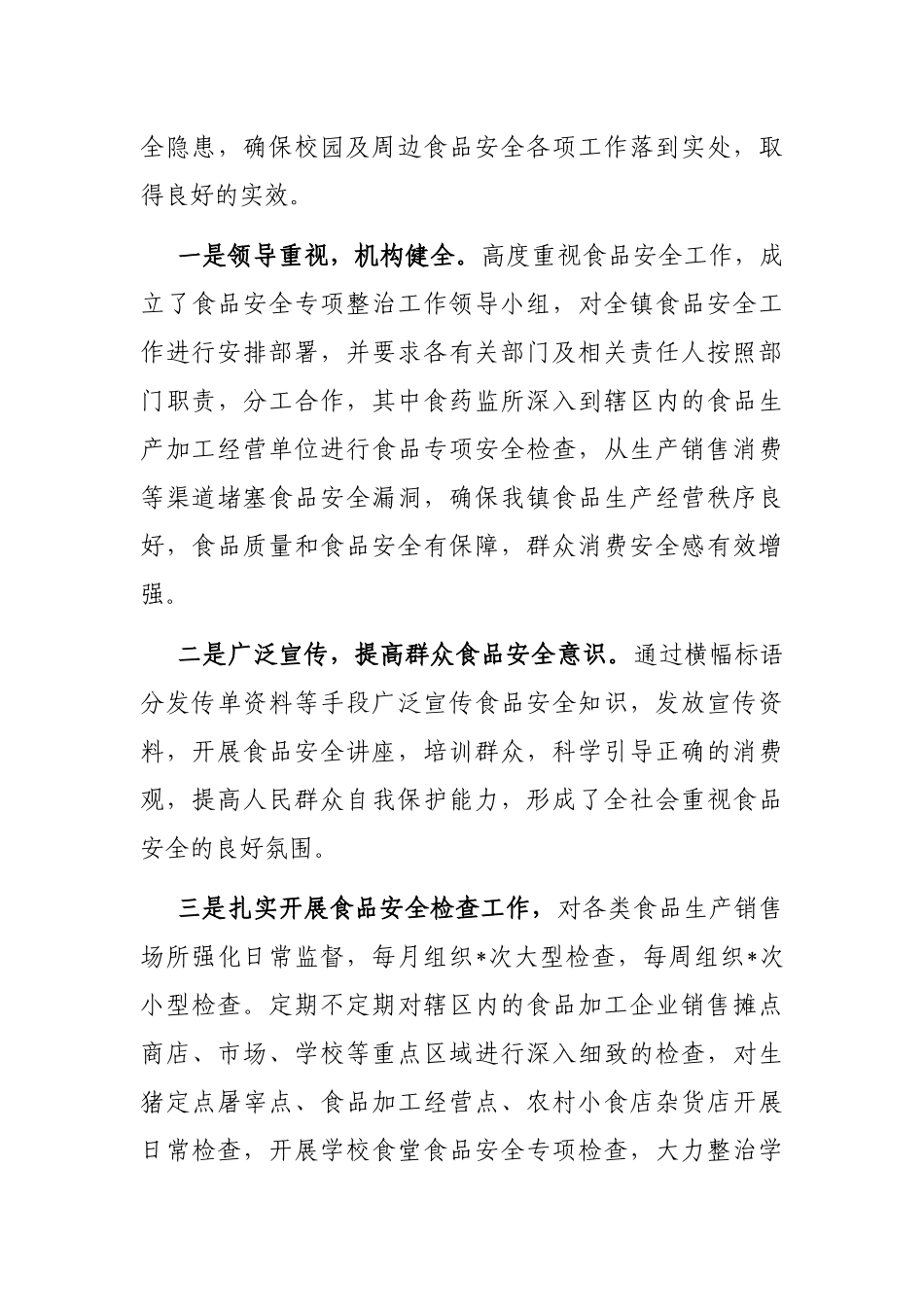 镇人民政府开展校园及周边食品安全专项整治工作的情况汇报_第3页