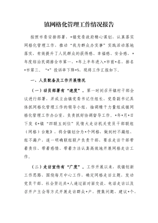 镇网格化管理工作情况报告