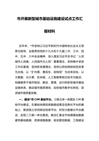 市开展新型城市基础设施建设试点工作汇报材料