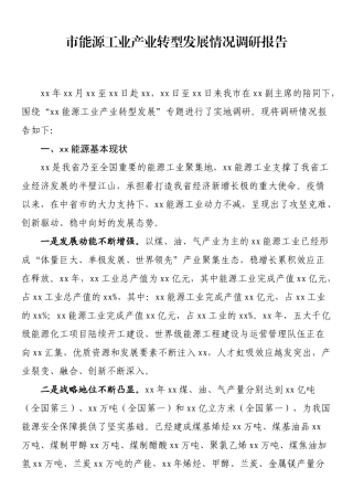 市能源工业产业转型发展情况调研报告