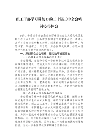 组工干部学习贯彻党的二十届三中全会精神心得体会