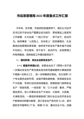 市应急管理局2022年度重点工作汇报