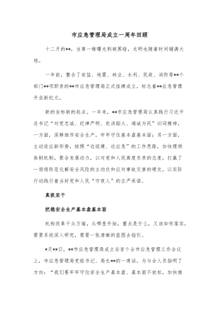 市应急管理局成立一周年回顾