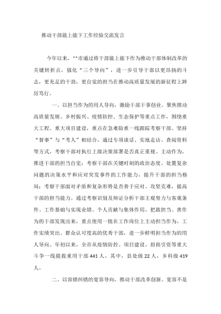 推动干部能上能下工作经验交流发言
