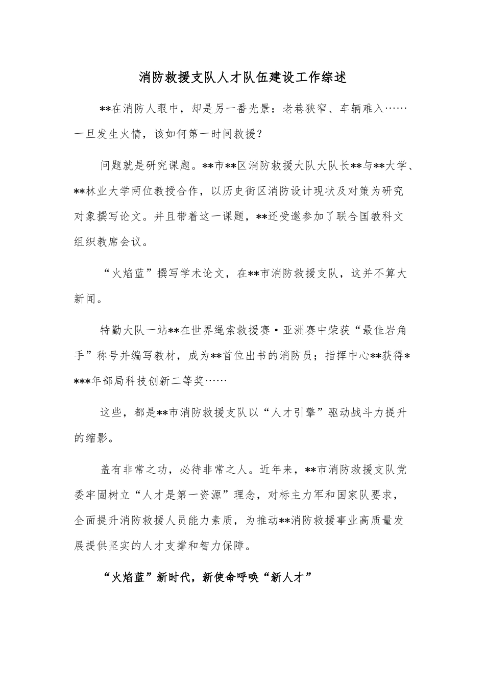 消防救援支队人才队伍建设工作综述_第1页