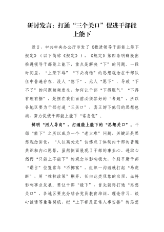 研讨发言：打通“三个关口”促进干部能上能下