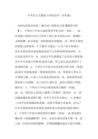 2024年中考语文专题复习词语运用含答案