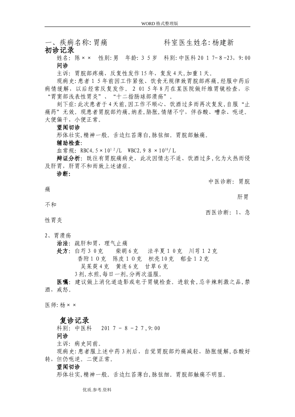 2024年中医门诊病历书写模板_第1页