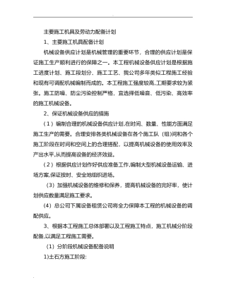 2024年主要施工机具及劳动力配备计划