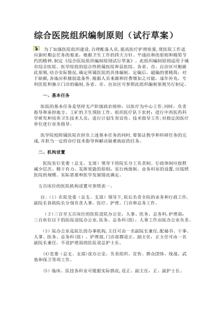 2024年综合医院组织编制原则试行
