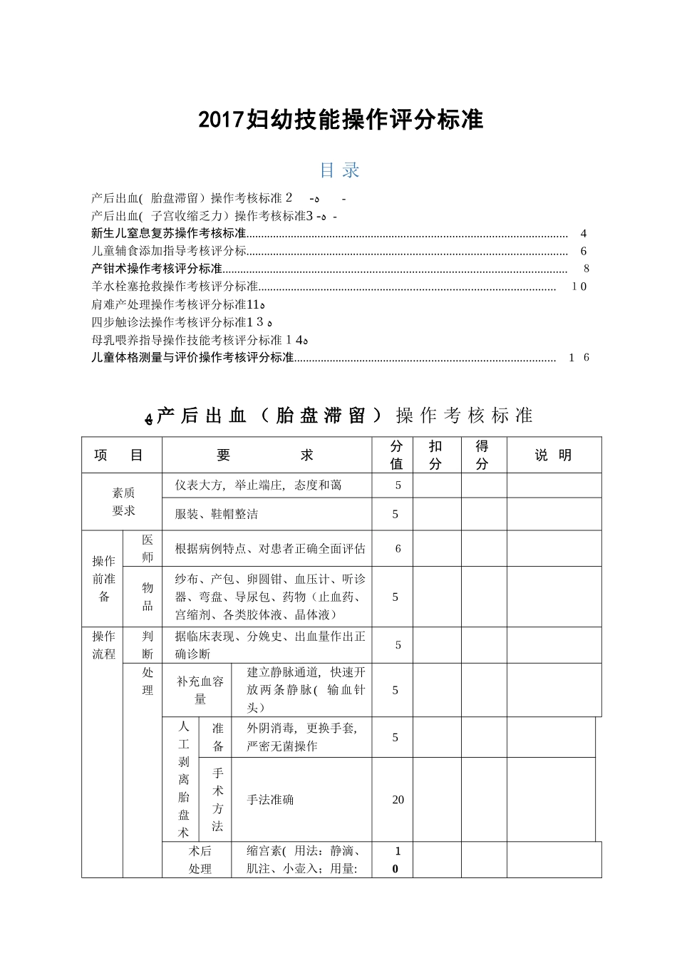 2024年最新妇幼技能操作评分考核标准_第1页