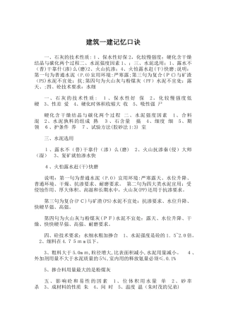 2024年建筑一建记忆口诀
