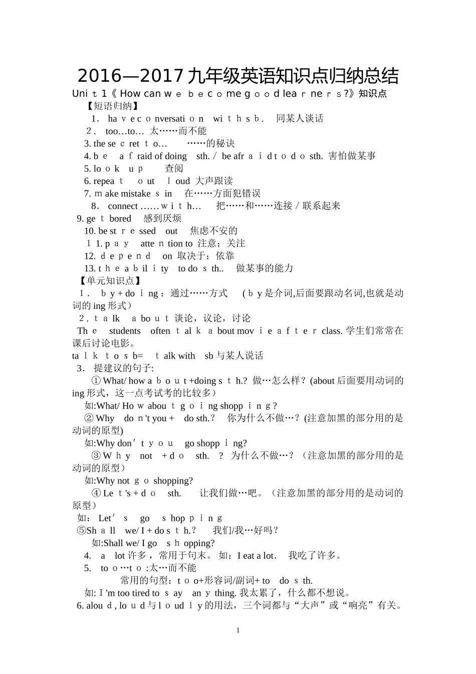 2024年九年级英语知识点归纳总结新人教版_第1页