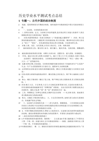 2024年历史学业水平测试考点总结
