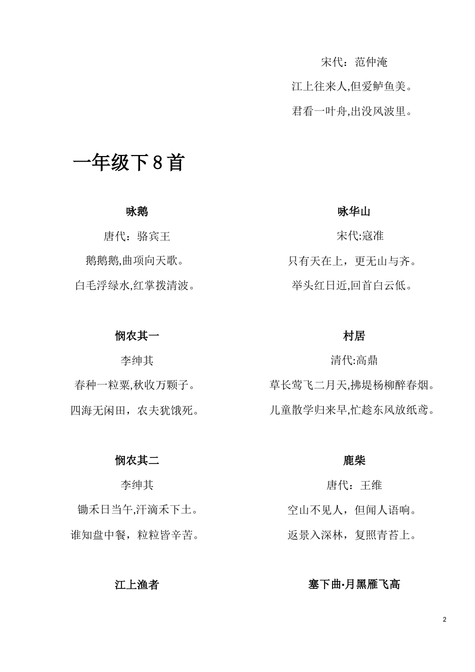 2024年连云港小学生必背经典诗词首_第2页