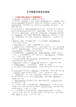 2024年六年级语文必背知识点归纳