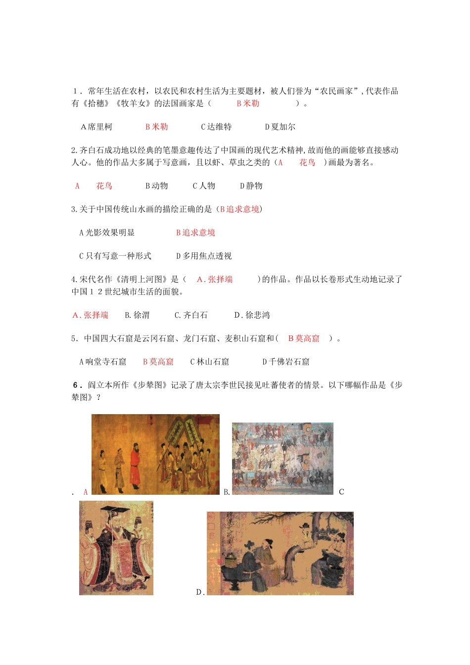 2024年美术学业水平测试题_第1页