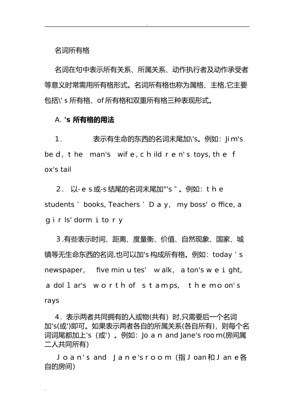 2024年名词所有格归纳_第1页