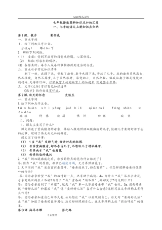 2024年七年级各科知识点归纳汇总