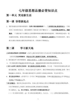 2024年七年级思想品德必背知识点