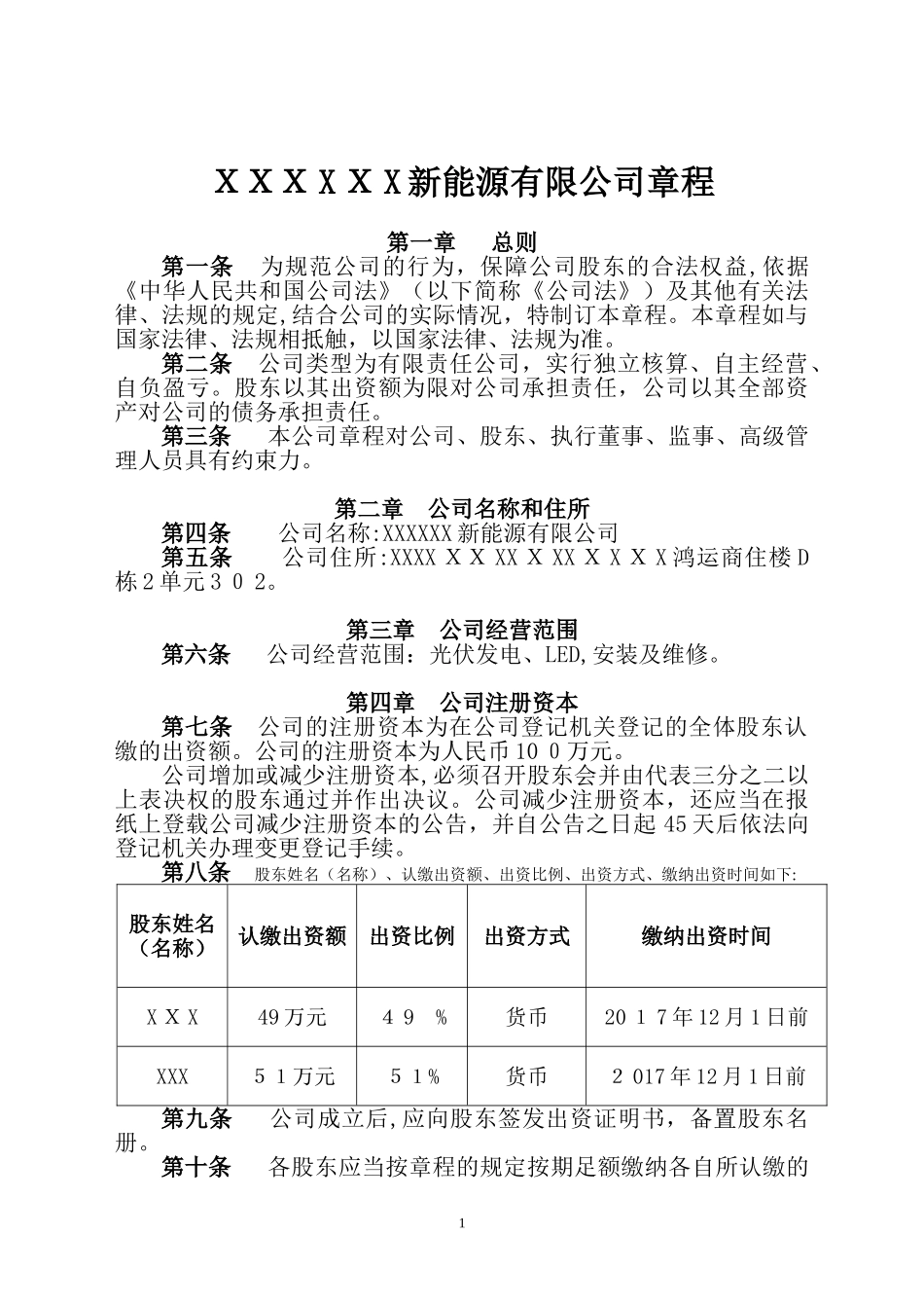 2024年全套新能源公司章程_第1页