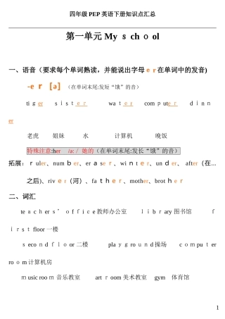2024年人教版PEP四年级英语下册知识点归纳总结