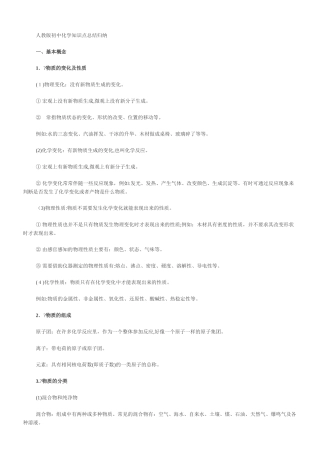 2024年人教版初中化学知识点总结归纳