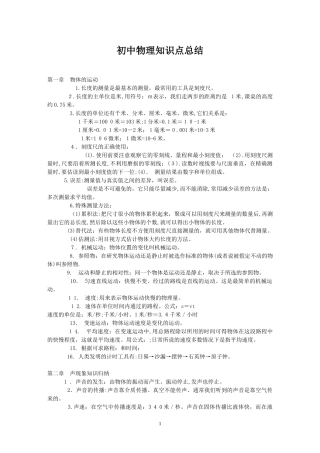 2024年人教版初中物理知识点总结