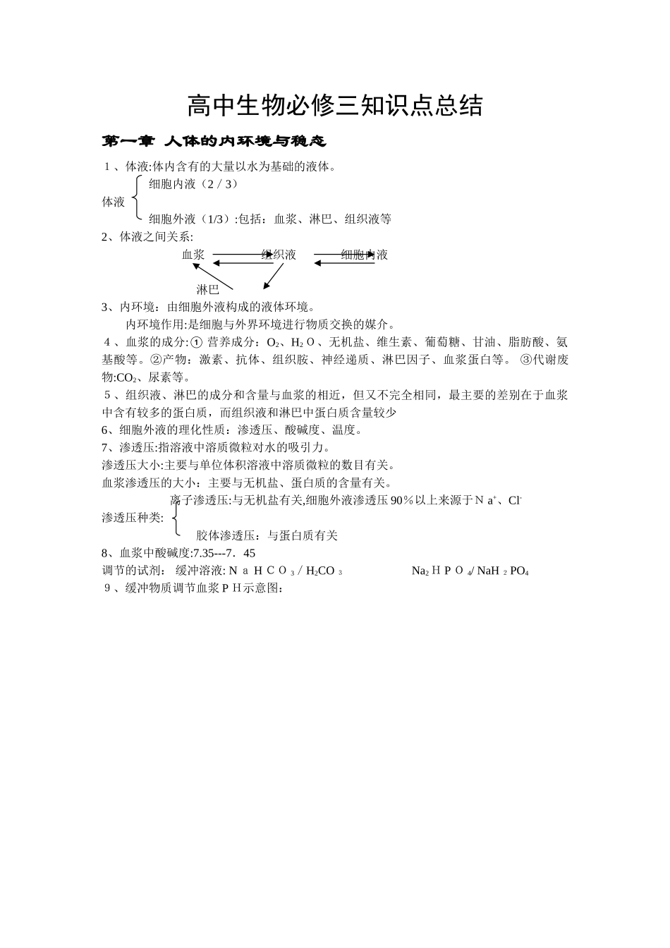 2024年人教版高中生物必修三知识点总结归纳_第1页