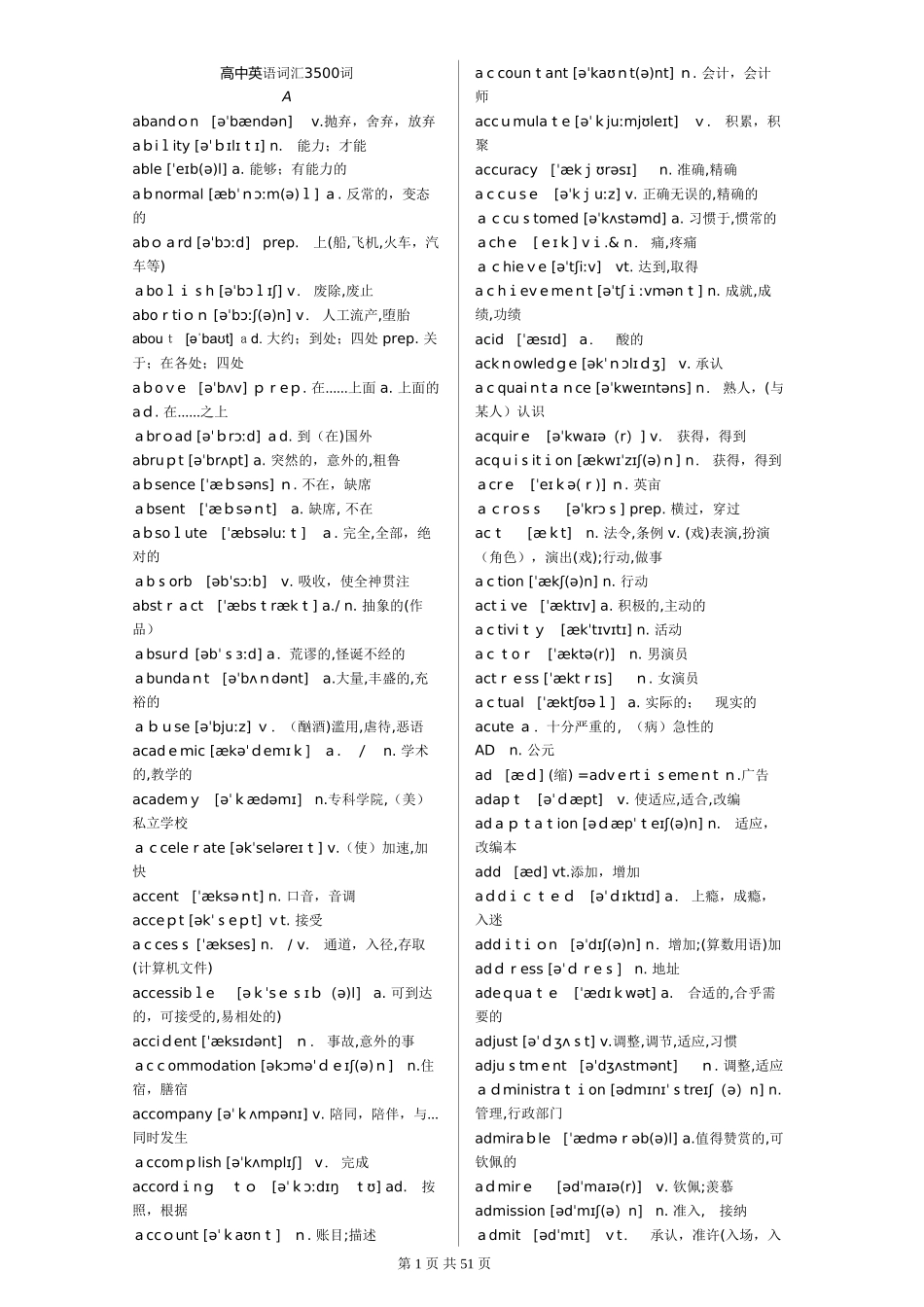 2024年人教版高中英语词汇3500词必背带音标_第1页