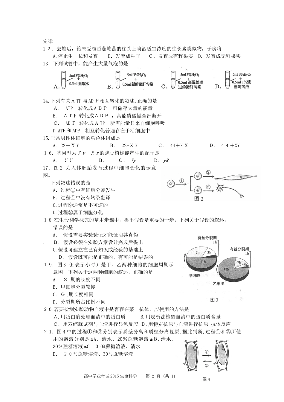 2024年上海高中生物学业水平考试真题及答案_第2页