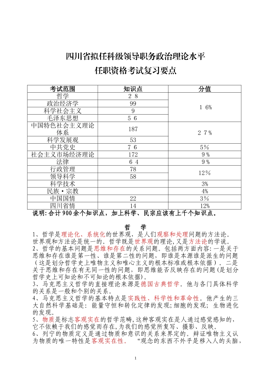 2024年四川省拟任科级领导职务政治理论水平任职资格考试复习要点_第1页