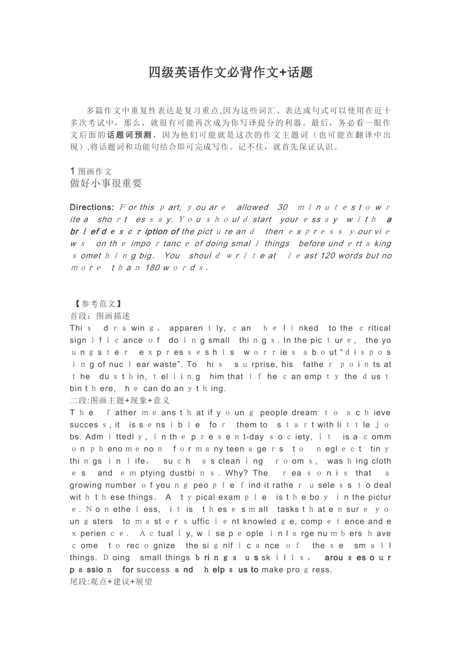 2024年四级英语作文必背作文_第1页