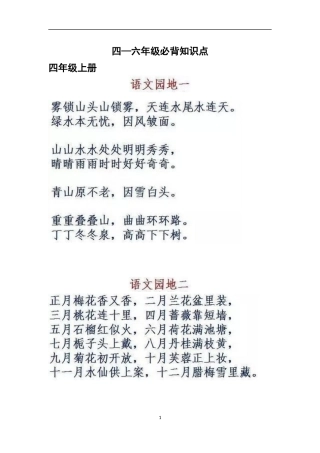 2024年四至六年级必背知识点