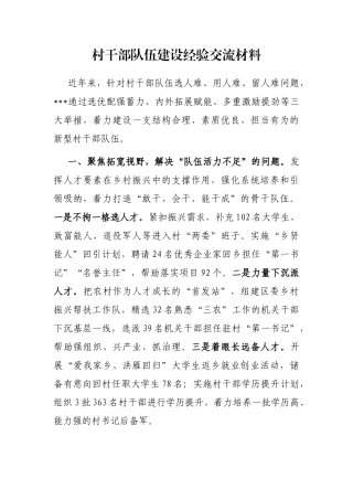 村干部队伍建设经验交流材料