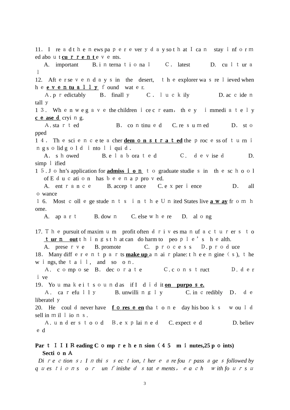 2024年同等学力申硕考试英语模拟真题及答案_第3页