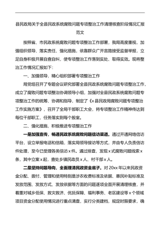 县民政局关于全县民政系统腐败问题专项整治工作清理核查阶段情况汇报