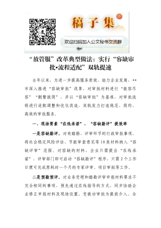 “放管服”改革典型做法：实行“容缺审批•流程适配”双轨提速