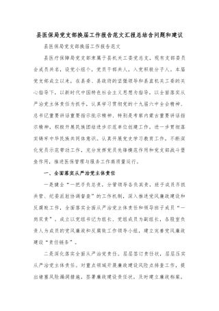 县医保局党支部换届工作报告汇报总结含问题和建议