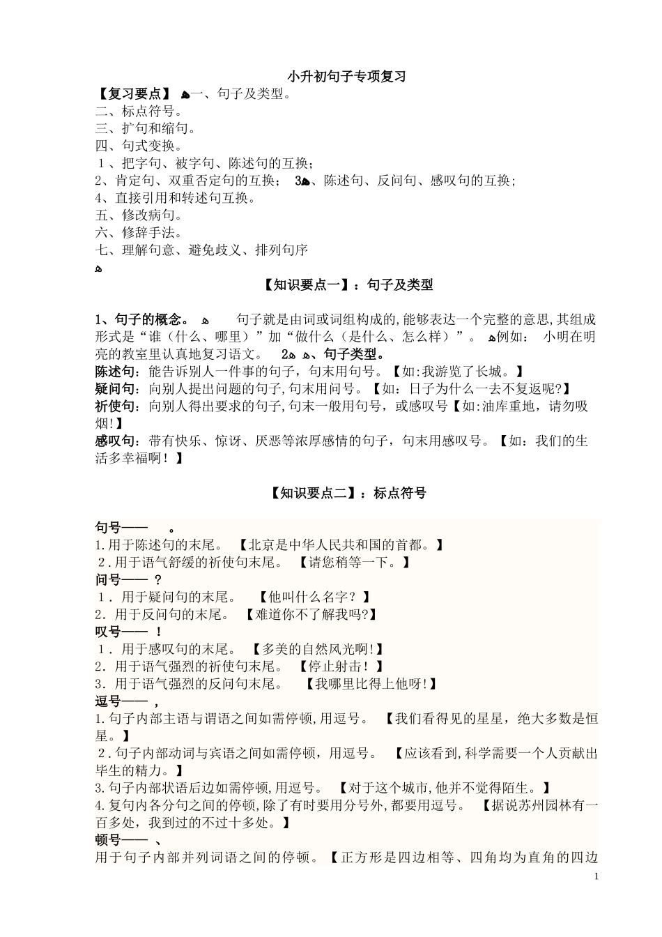 2024年完整小升初句子专项复习_第1页