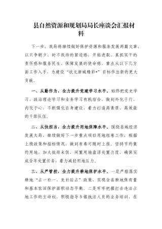 县自然资源和规划局局长座谈会汇报材料