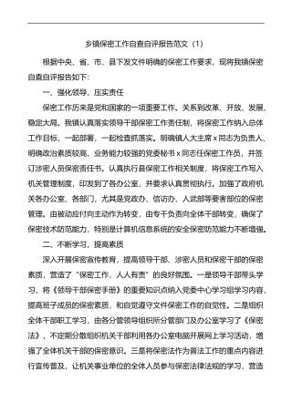 乡镇保密工作自查自评报告2篇