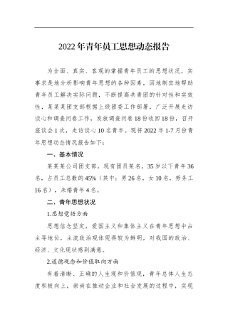 2022年青年员工思想动态报告