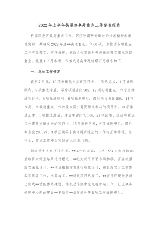 2022年上半年街道办事处重点工作督查报告
