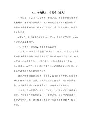 2022年稳就业工作报告（范文）