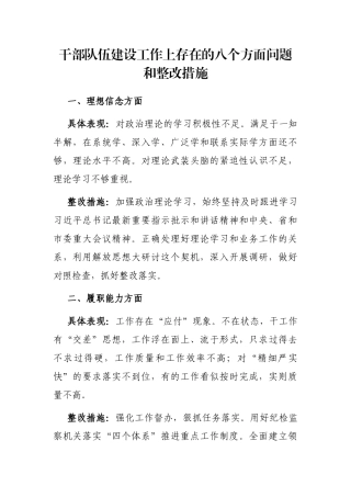 干部队伍建设工作上存在的八个方面问题和整改措施