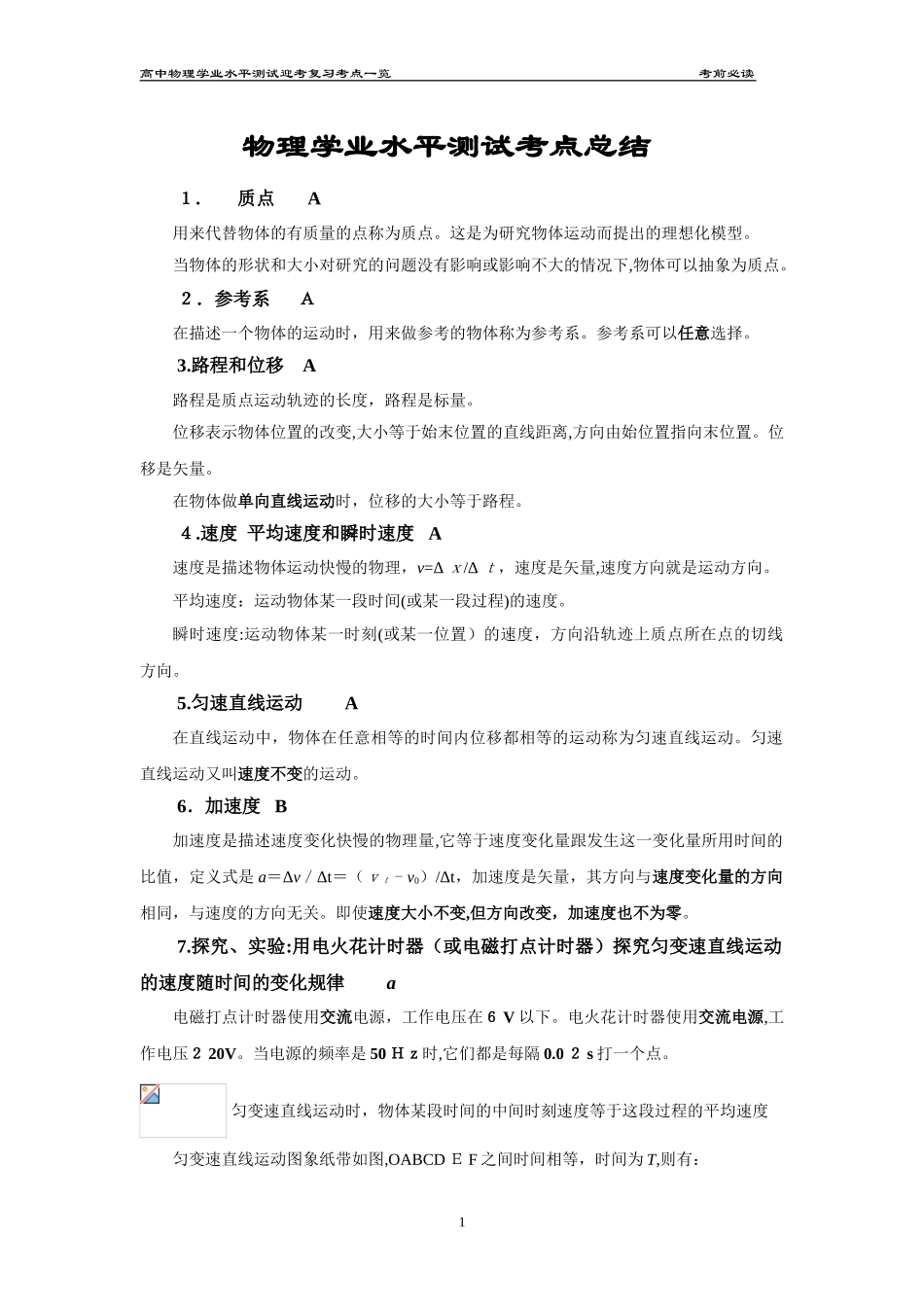 2024年物理学业水平测试知识点总结_第1页