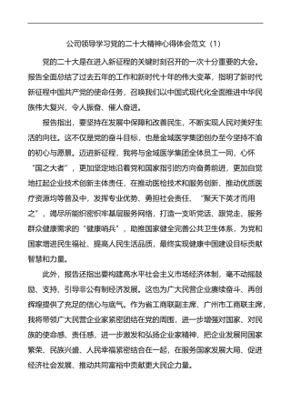 公司领导学习党的二十大精神心得体会范文7篇集团企业研讨发言材料
